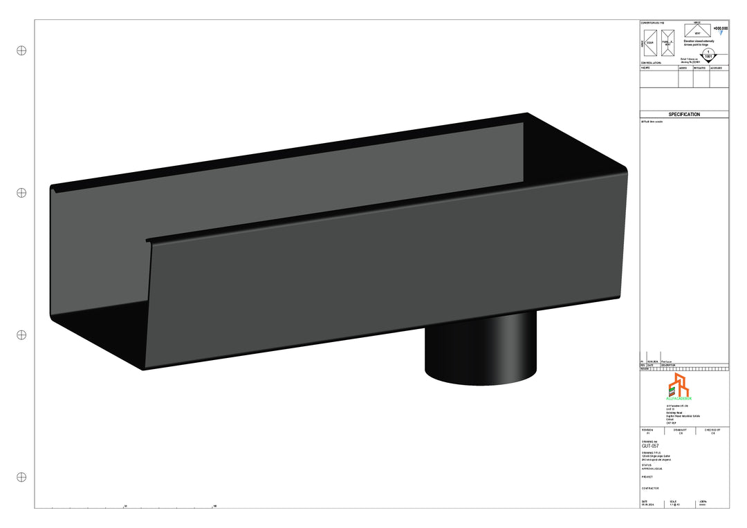 Aluminium Radius Gutter - Type 5 - End Spout - 76 Dia