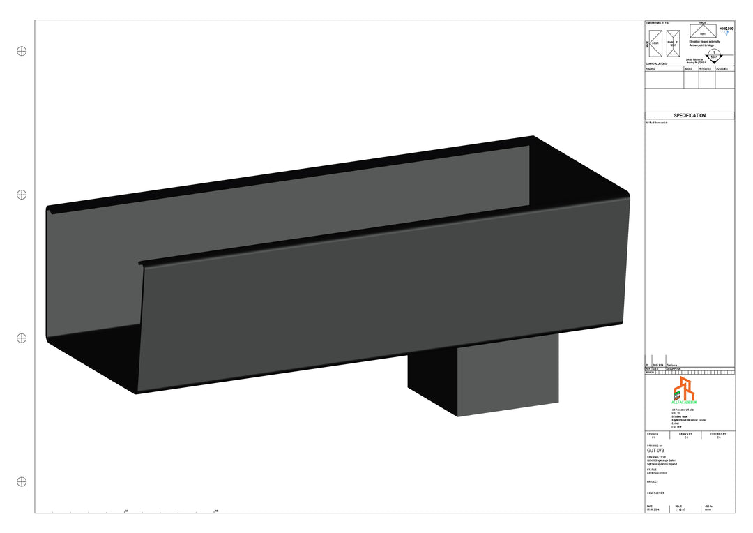 Aluminium Radius Gutter - Type 5 - End Spout - 63 Sq