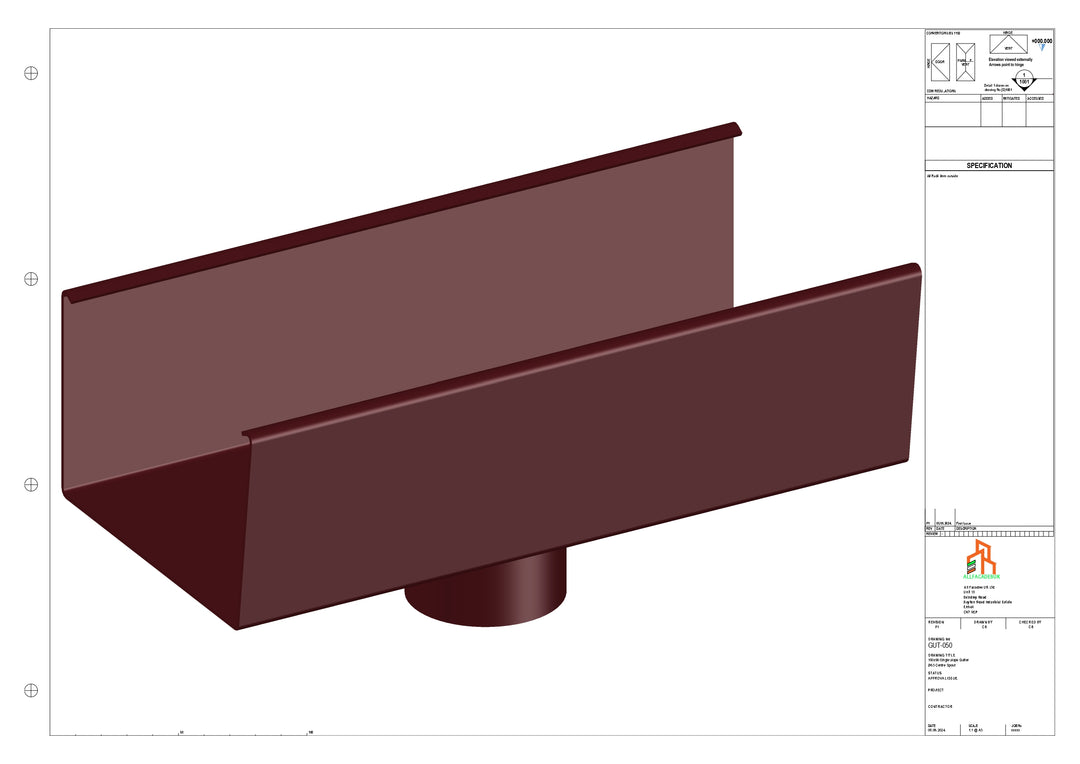 Aluminium Single Slope Gutter - Type 6 - Centre Spout - 63 Dia