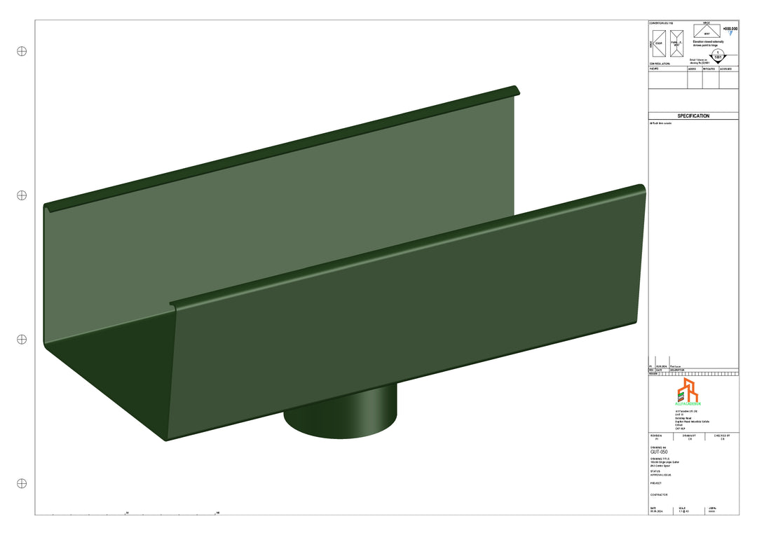 Aluminium Single Slope Gutter - Type 6 - Centre Spout - 100 Dia