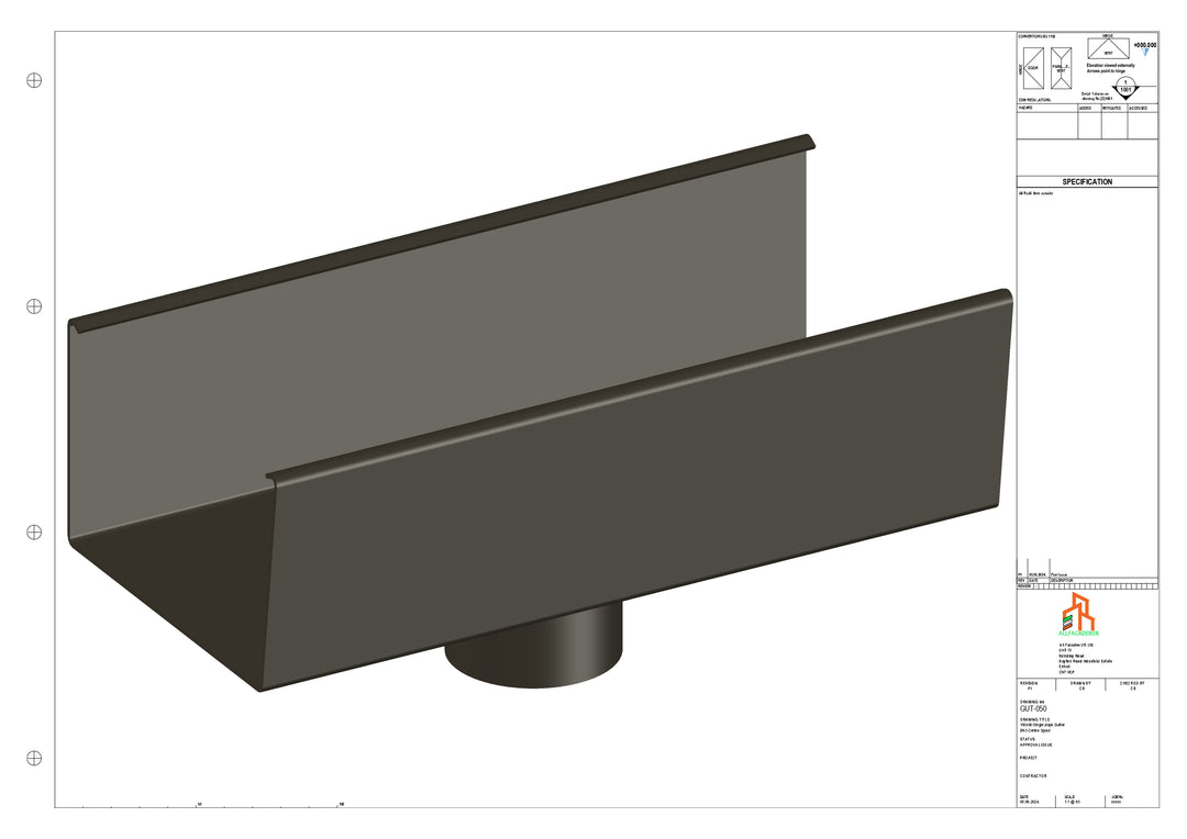 Aluminium Single Slope Gutter - Type 6 - Centre Spout - 63 Dia