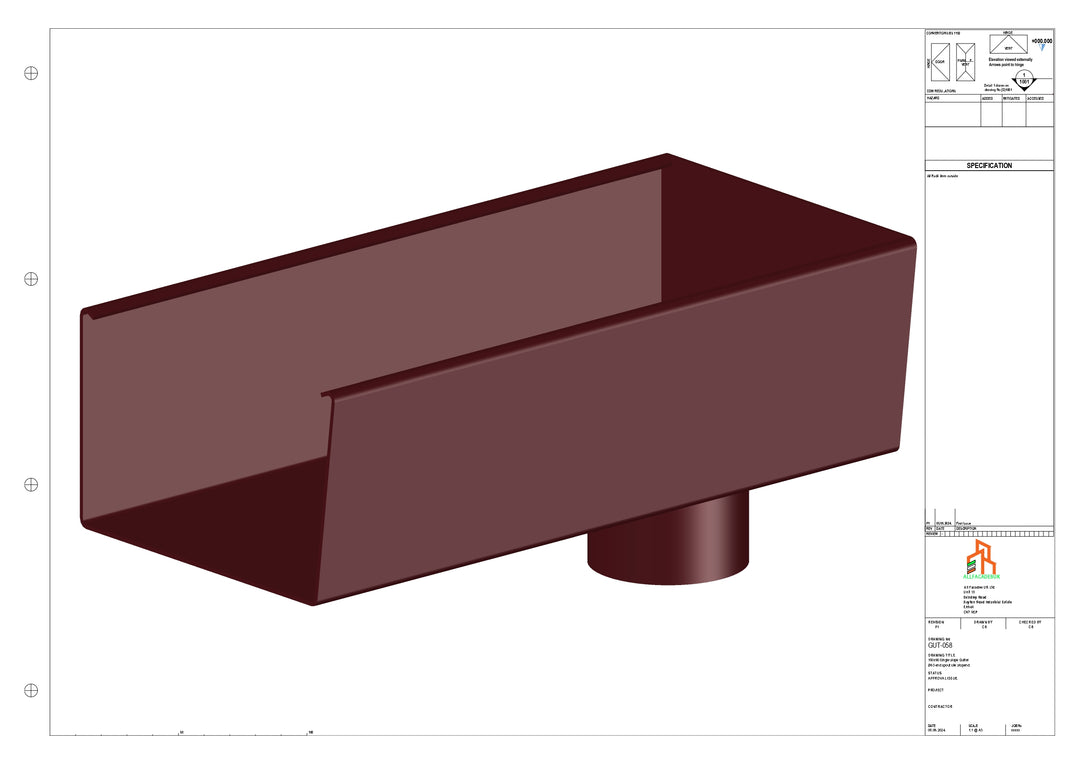 Aluminium Radius Gutter - Type 6 - End Spout - 76 Dia