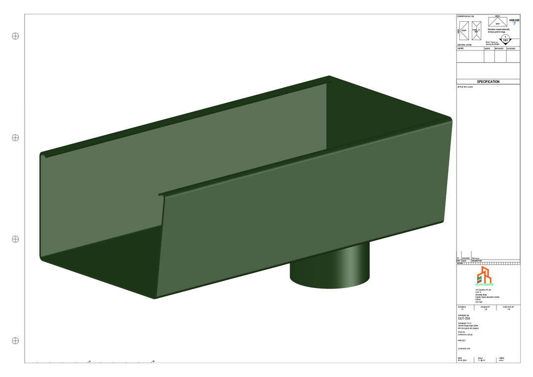 Aluminium Radius Gutter - Type 6 - End Spout - 100 Dia