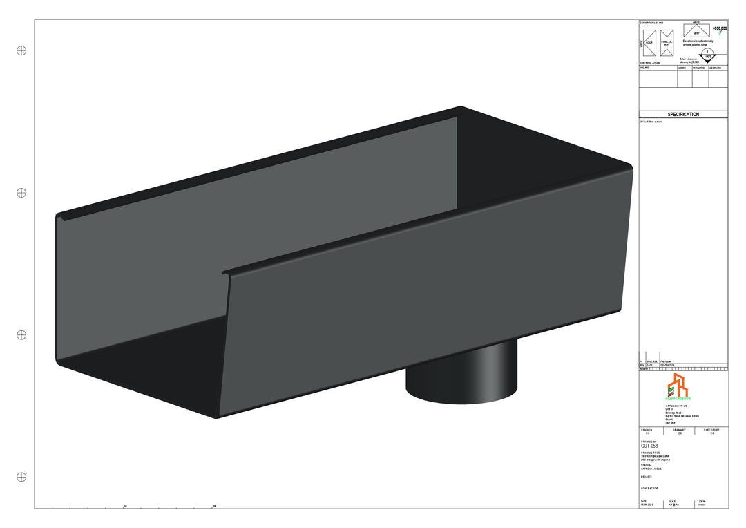 Aluminium Radius Gutter - Type 6 - End Spout - 76 Dia