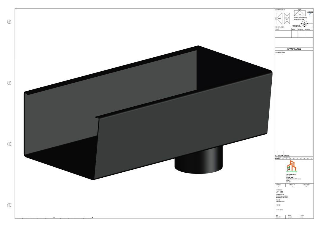Aluminium Radius Gutter - Type 6 - End Spout - 76 Dia