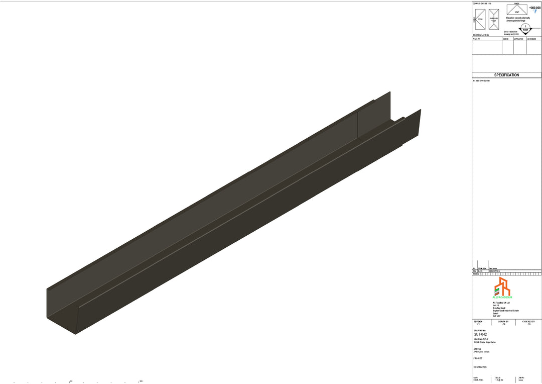 Aluminium Single Slope Gutter - Type 4 - 3M Length
