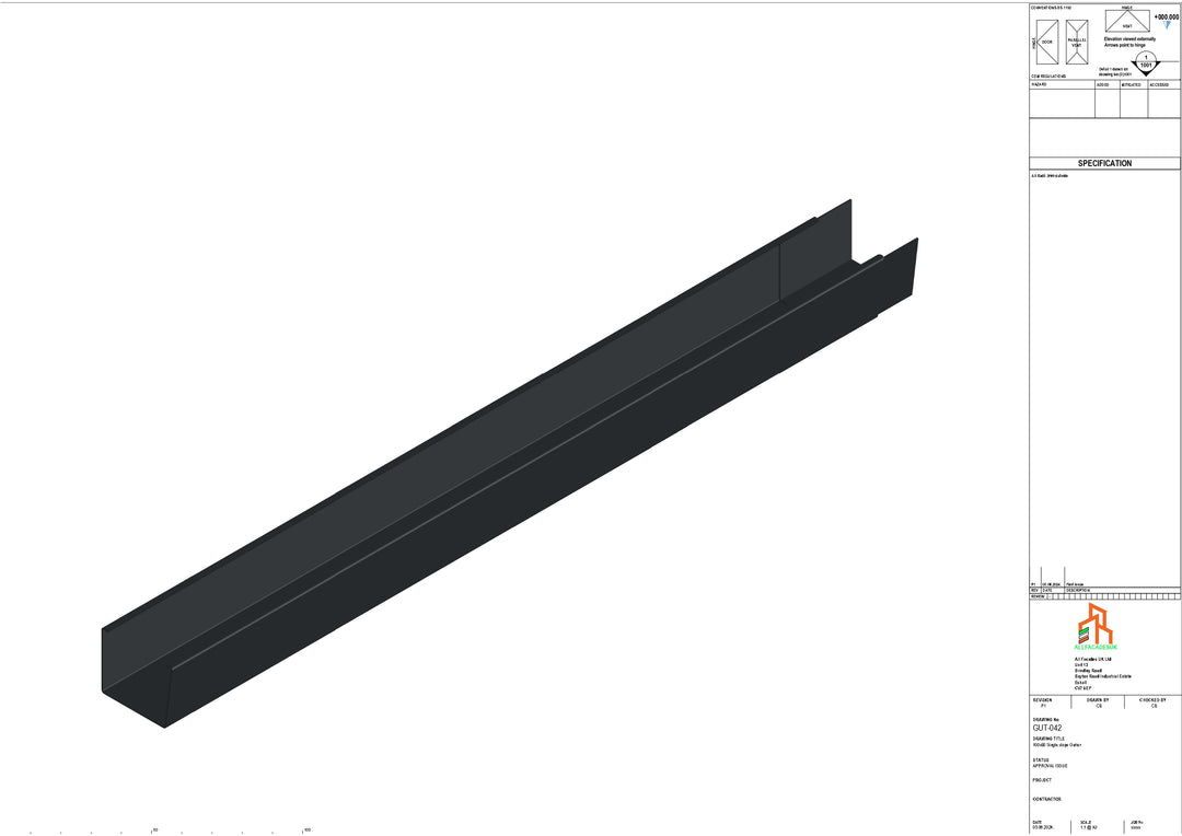 Aluminium Single Slope Gutter - Type 4 - 3M Length