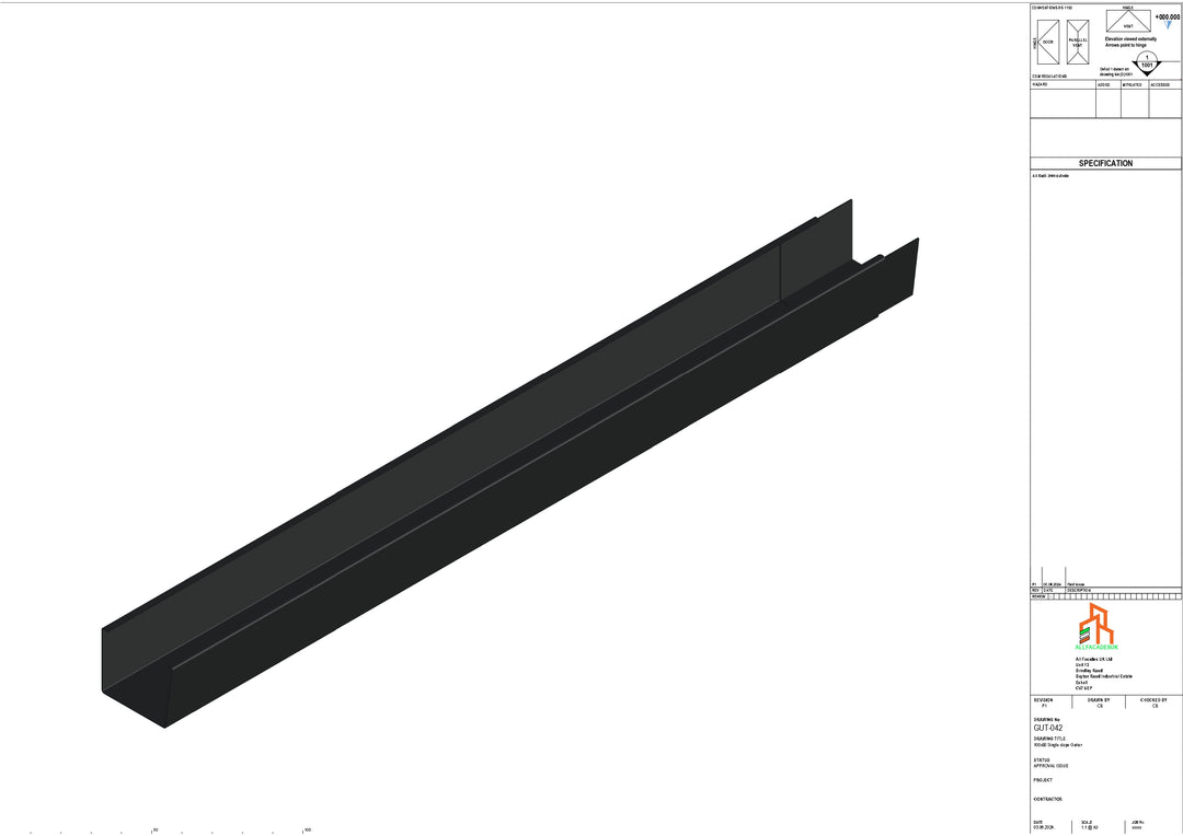 Aluminium Single Slope Gutter - Type 4 - 3M Length