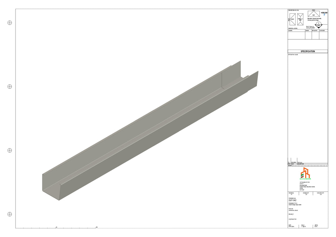 Aluminium Single Slope Gutter - Type 4 - 3M Length