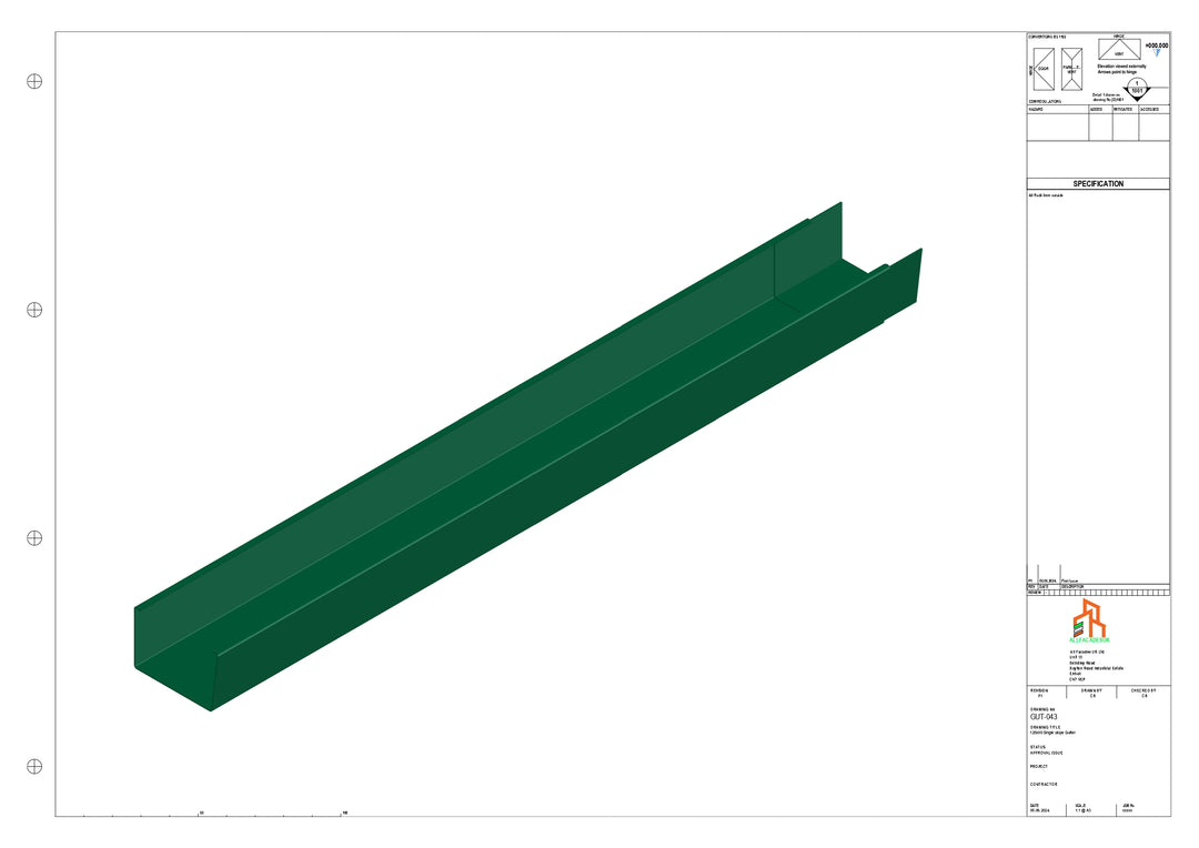 Aluminium Single Slope Gutter - Type 5 - 3M Length